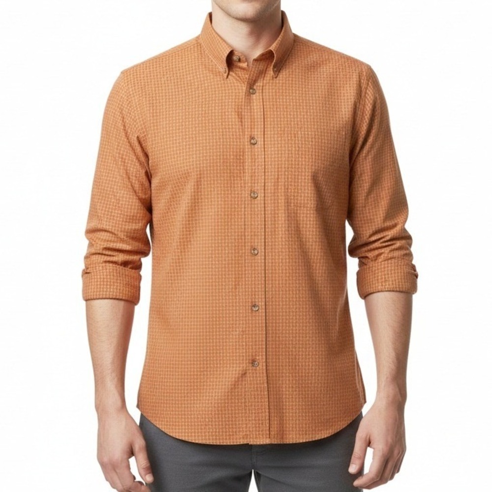 Eddie Bauer Mens Relaxed Fit Long Sleeve Button‎ Down Shirt Orange Plaid Large